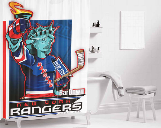 New York Rangers Bathroom Shower Curtain Fabric Waterproof | 66 X 72 Inch