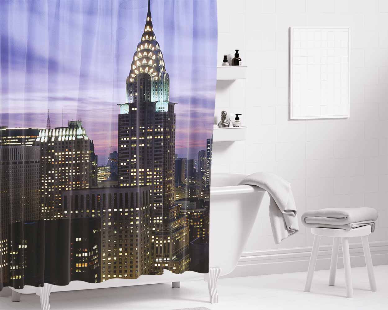 New York Sky View Bathroom Shower Curtain Fabric Waterproof | 66 X 72 Inch