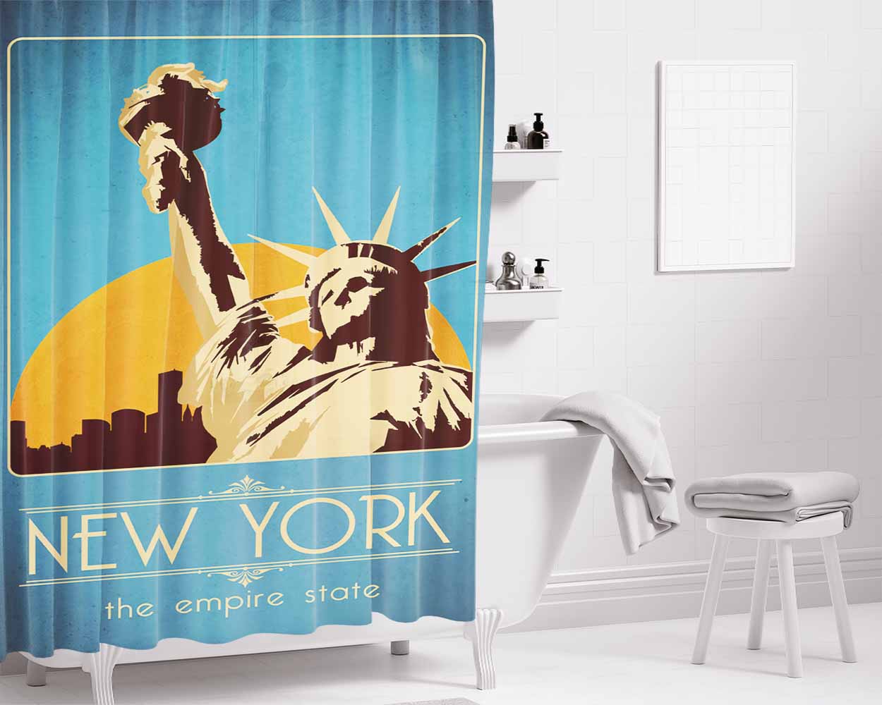 New York The Empire Bathroom Shower Curtain Fabric Waterproof | 66 X 72 Inch
