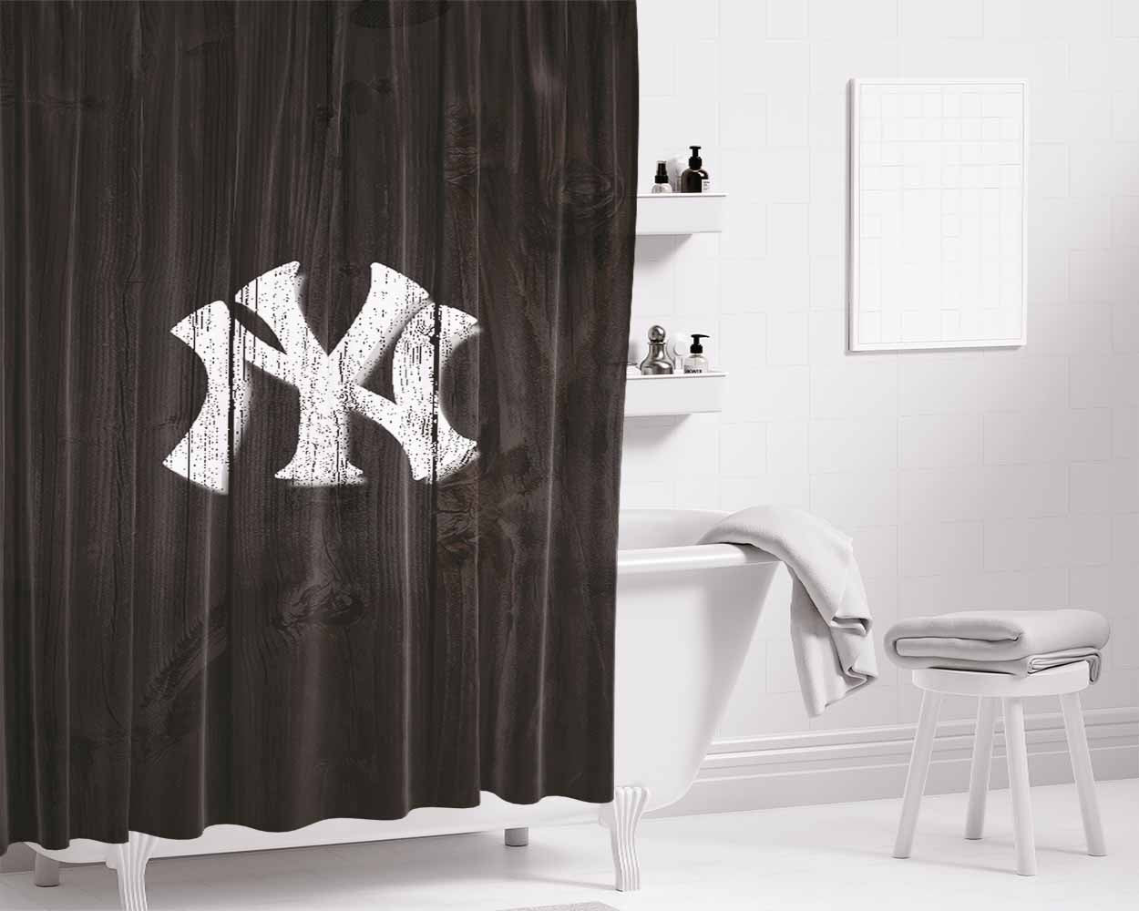 New York Yankee Bathroom Shower Curtain Fabric Waterproof | 66 X 72 Inch