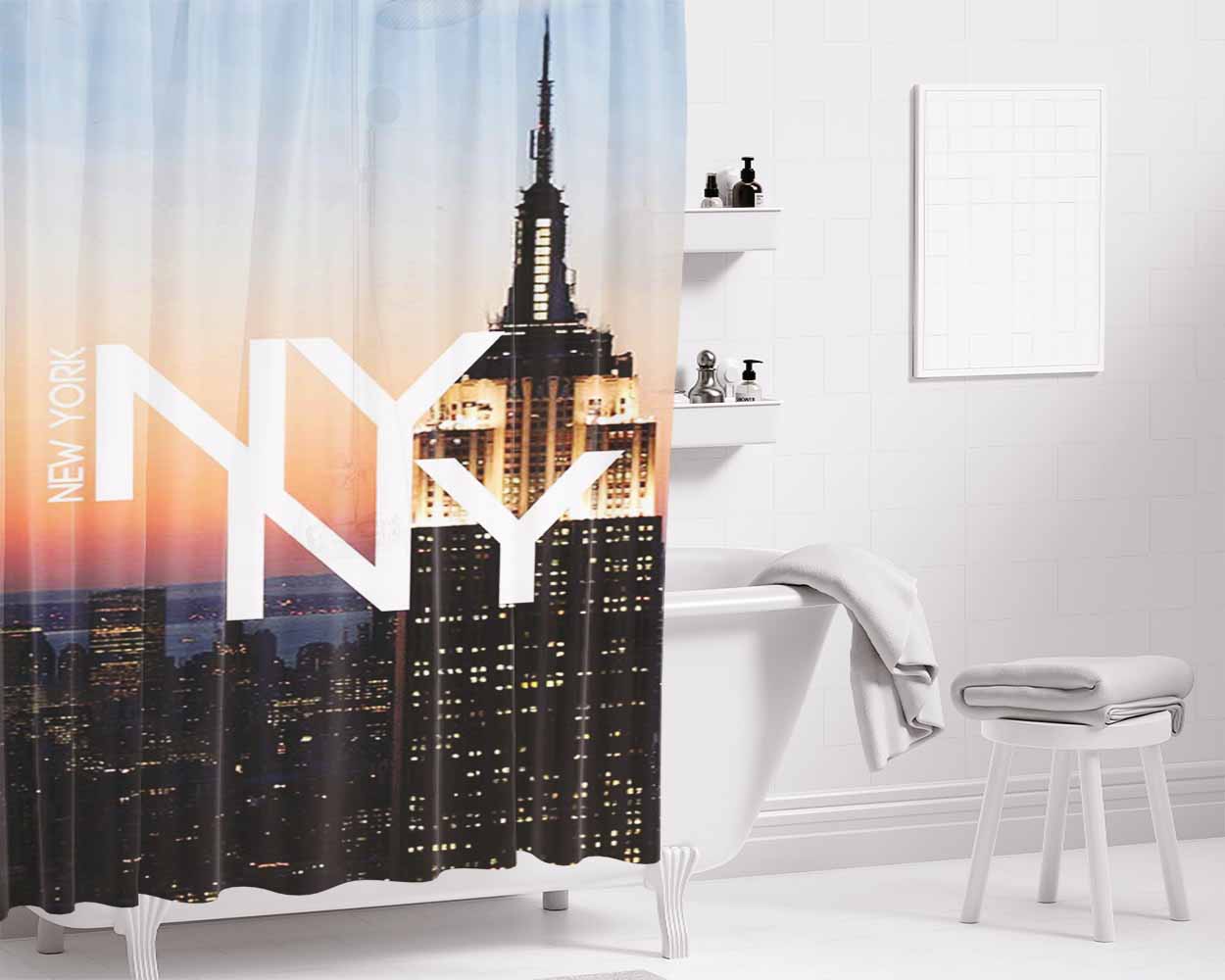 New York Bathroom Shower Curtain Fabric Waterproof | 66 X 72 Inch