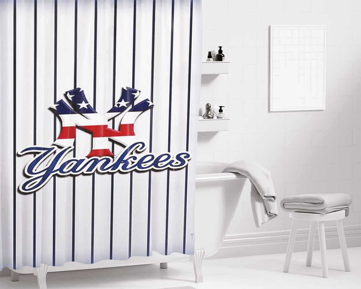 Newyork Yankees S Bathroom Shower Curtain Fabric Waterproof | 66 X 72 Inch