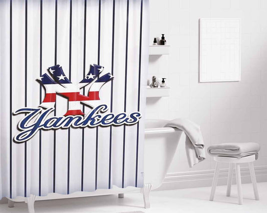 Newyork Yankees S Bathroom Shower Curtain Fabric Waterproof | 66 X 72 Inch