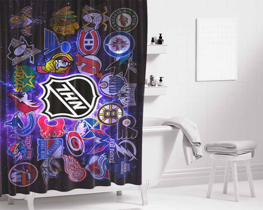 Nhl Teams Collage Wallpaper Bathroom Shower Curtain Fabric Waterproof | 66 X 72 Inch