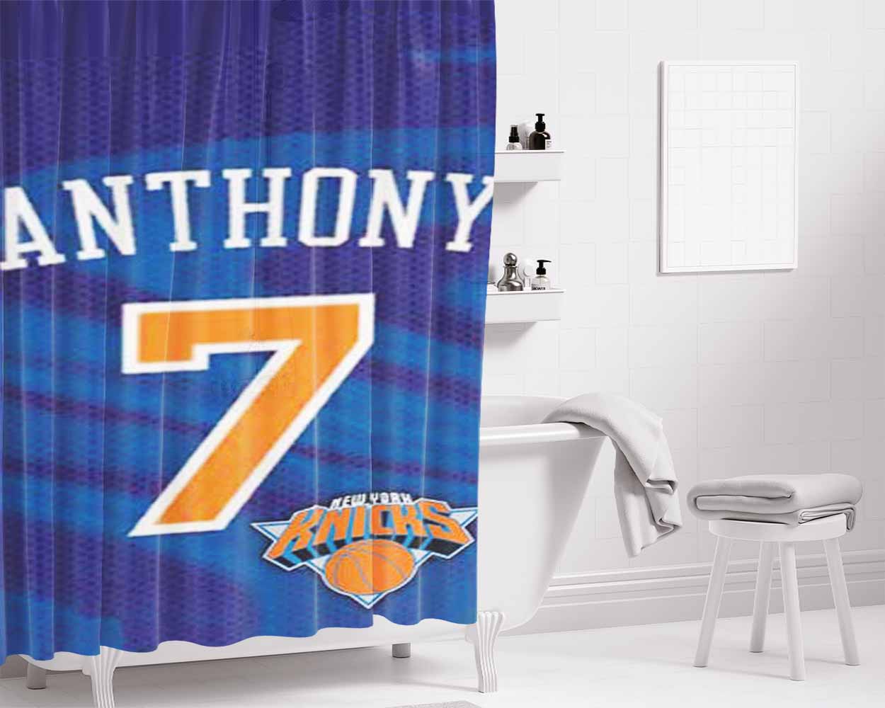 Ny Knicks Anthony 7 Bathroom Shower Curtain Fabric Waterproof | 66 X 72 Inch