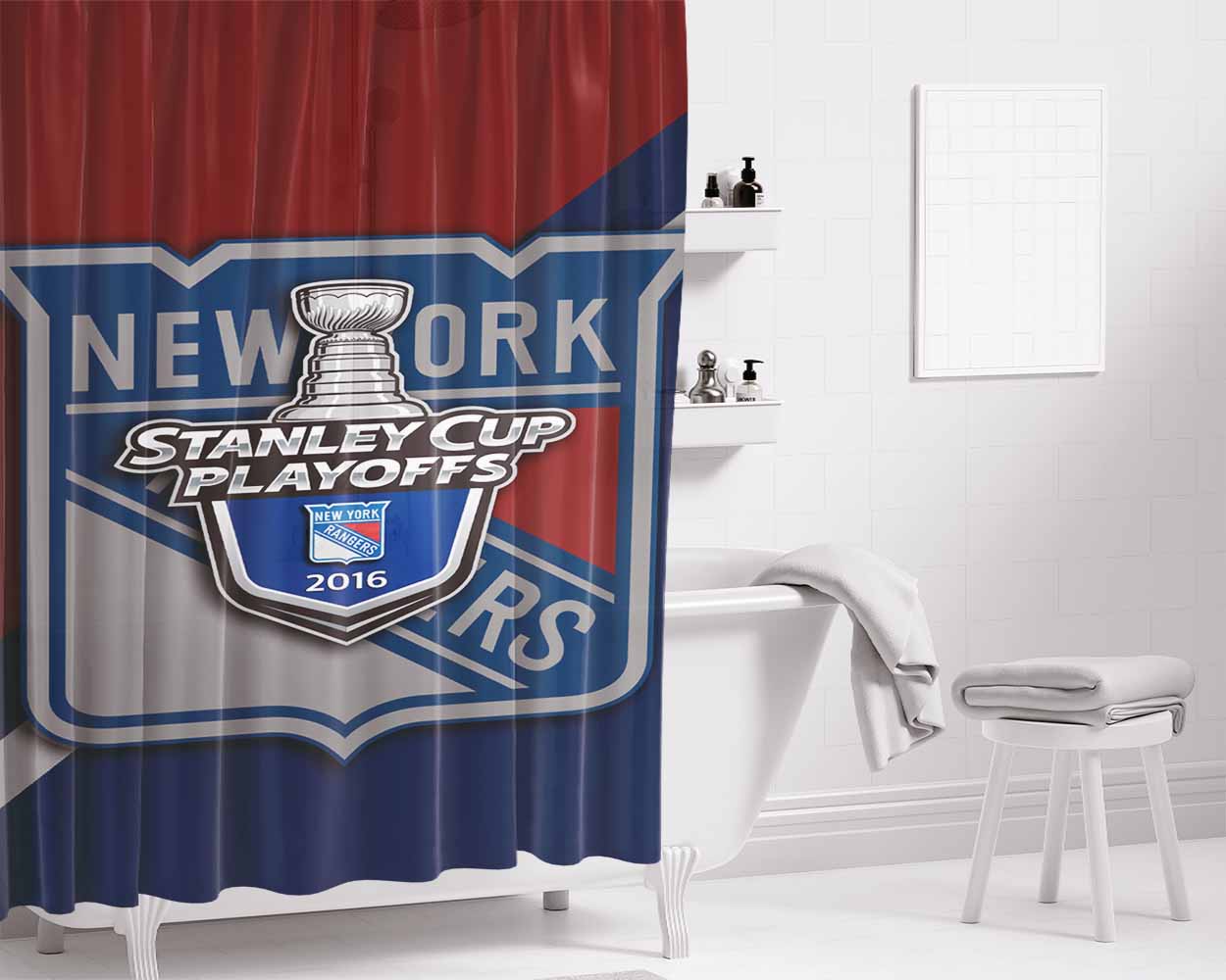 Ny Rangers 2016 Playoffs Bathroom Shower Curtain Fabric Waterproof | 66 X 72 Inch
