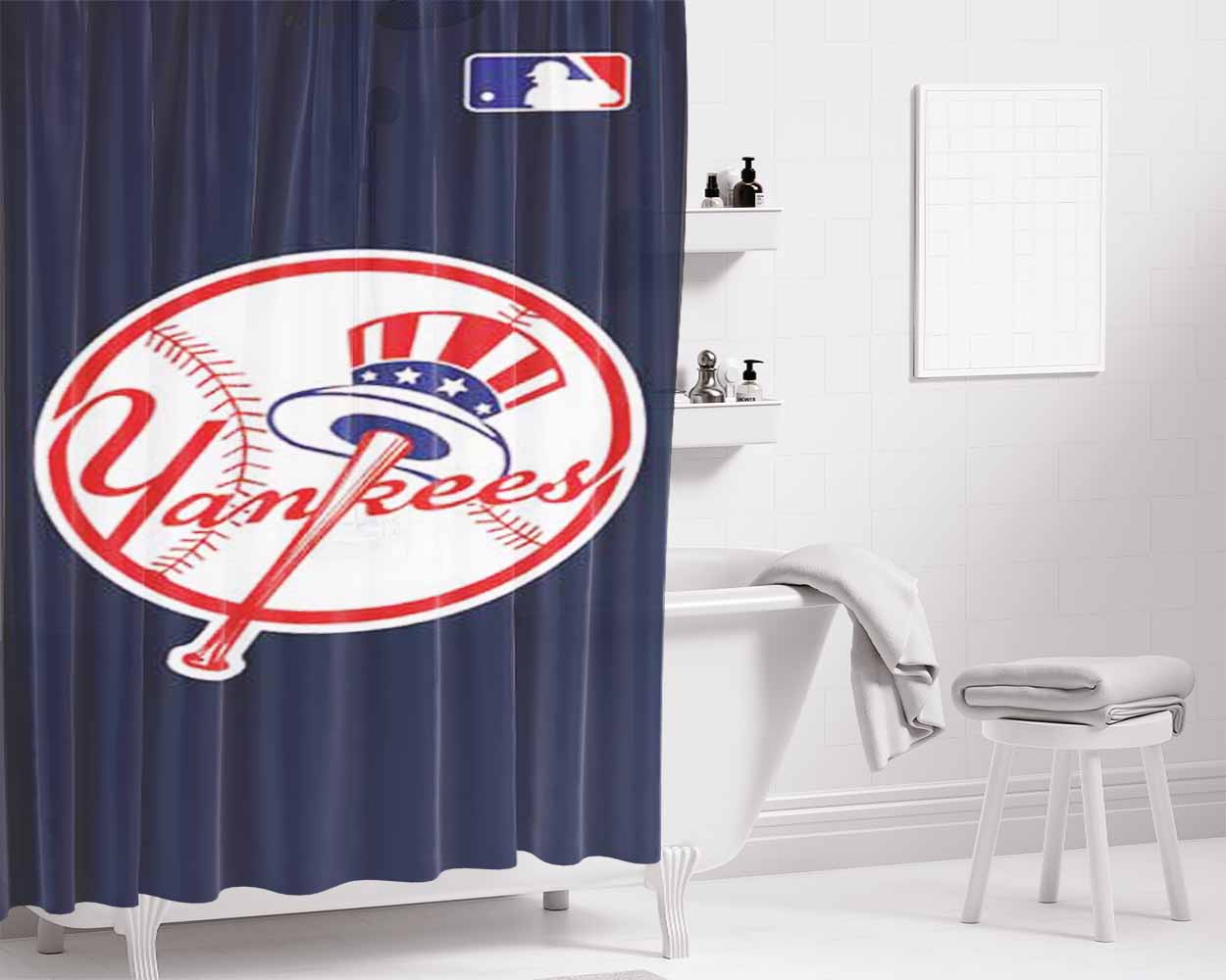 Ny Yankees Big Logo Ball Bathroom Shower Curtain Fabric Waterproof | 66 X 72 Inch