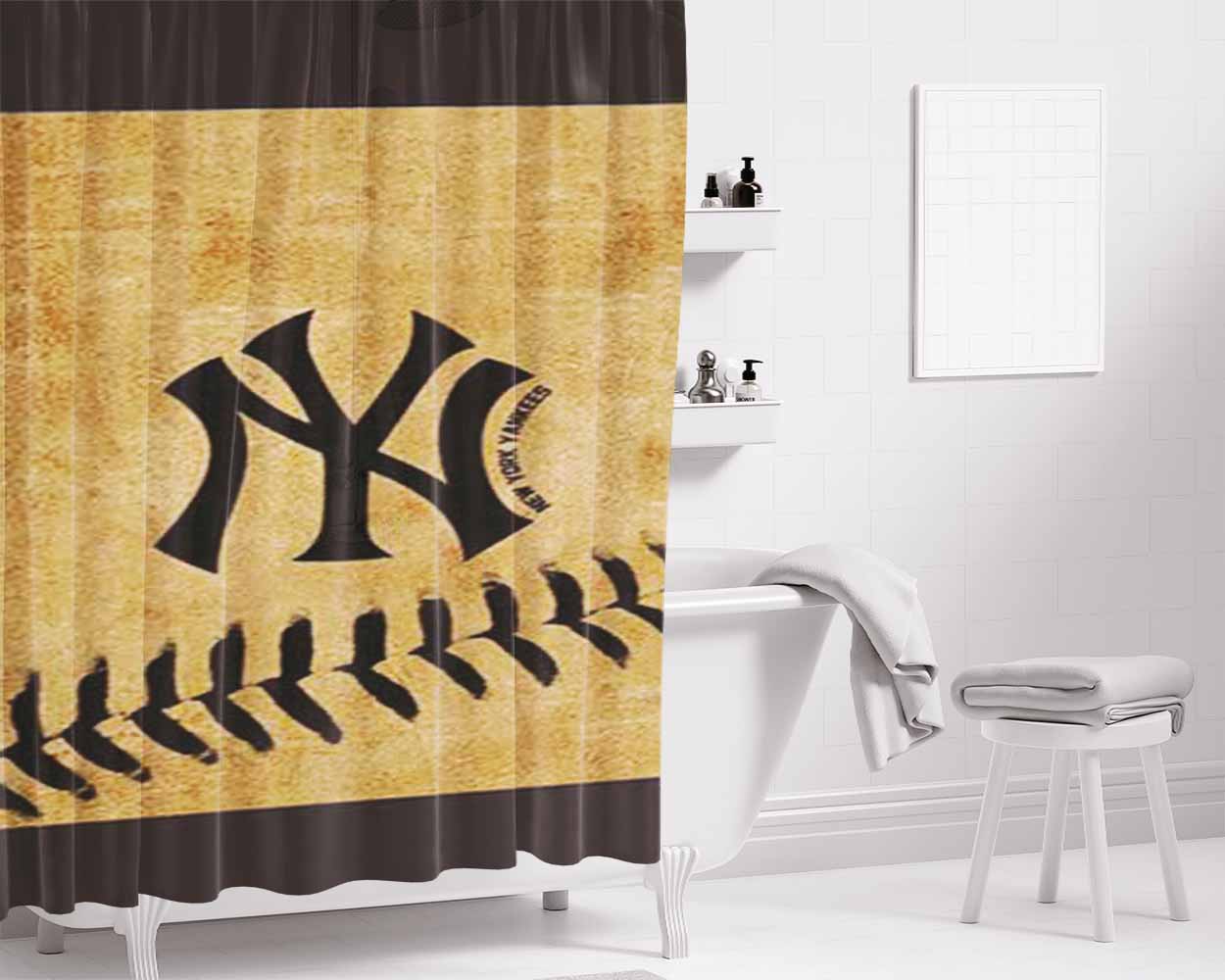Ny Yankees Rough Vintage Bathroom Shower Curtain Fabric Waterproof | 66 X 72 Inch