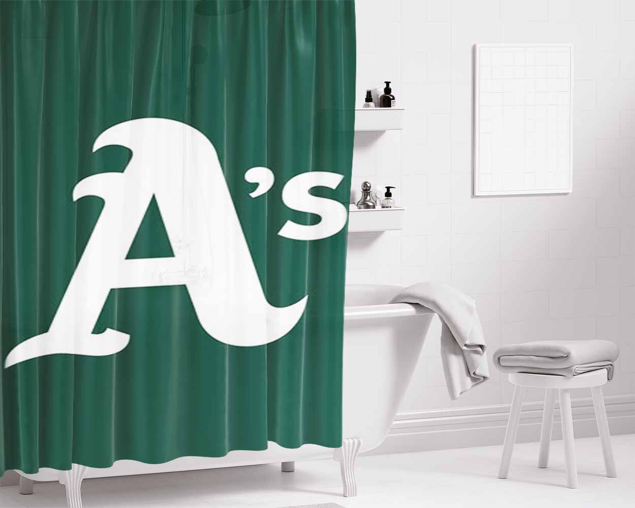 Oakland Athletics Art Bathroom Shower Curtain Fabric Waterproof | 66 X 72 Inch