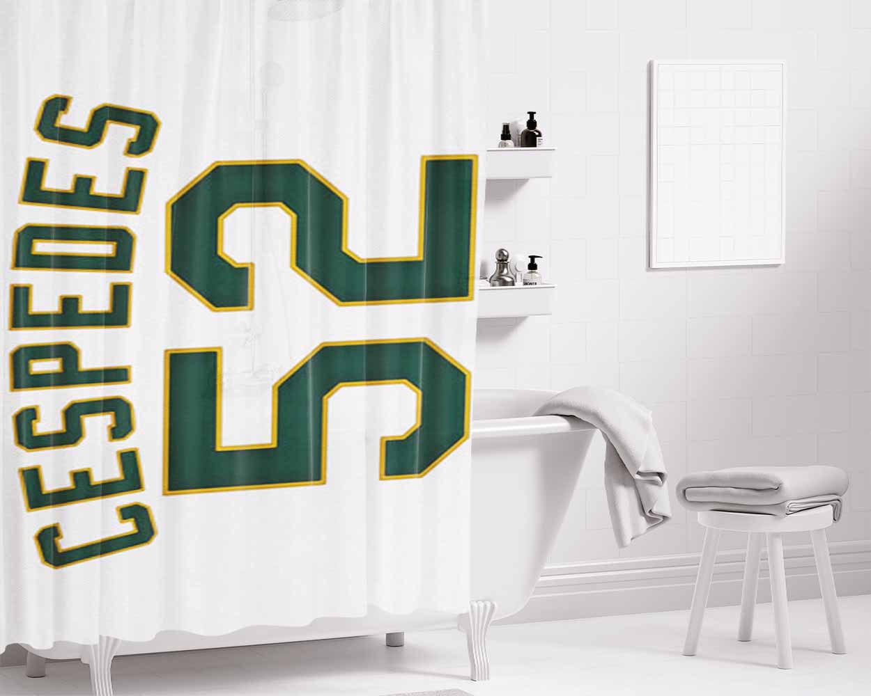 Oakland Athletics Cespedes Bathroom Shower Curtain Fabric Waterproof | 66 X 72 Inch