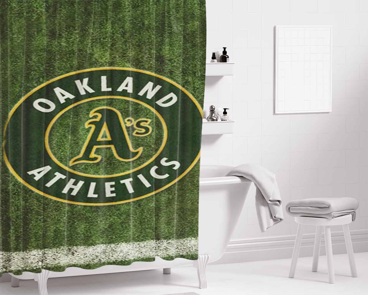 Oakland Athletics Field Bathroom Shower Curtain Fabric Waterproof | 66 X 72 Inch
