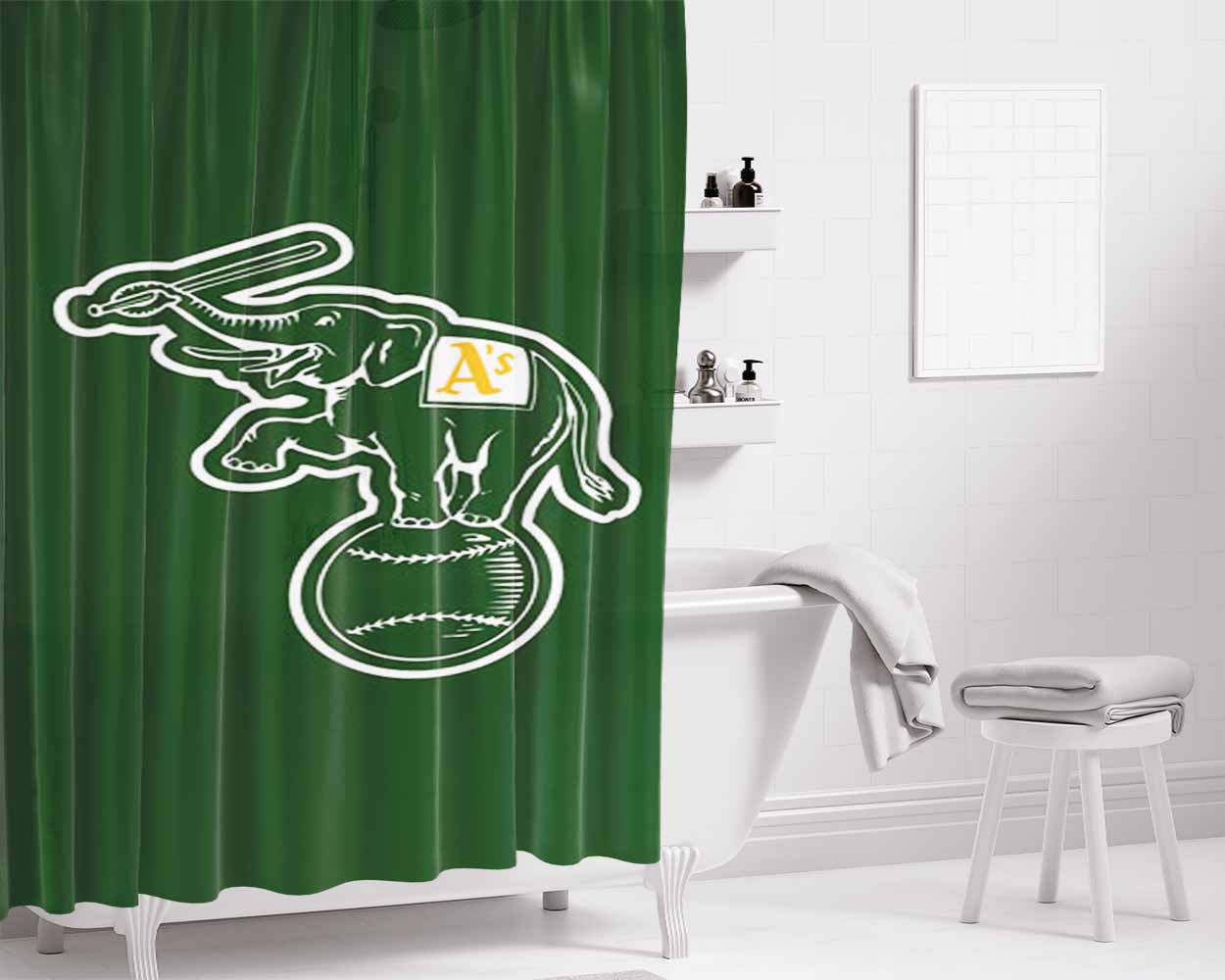 Oakland Athletics Icon Bathroom Shower Curtain Fabric Waterproof | 66 X 72 Inch
