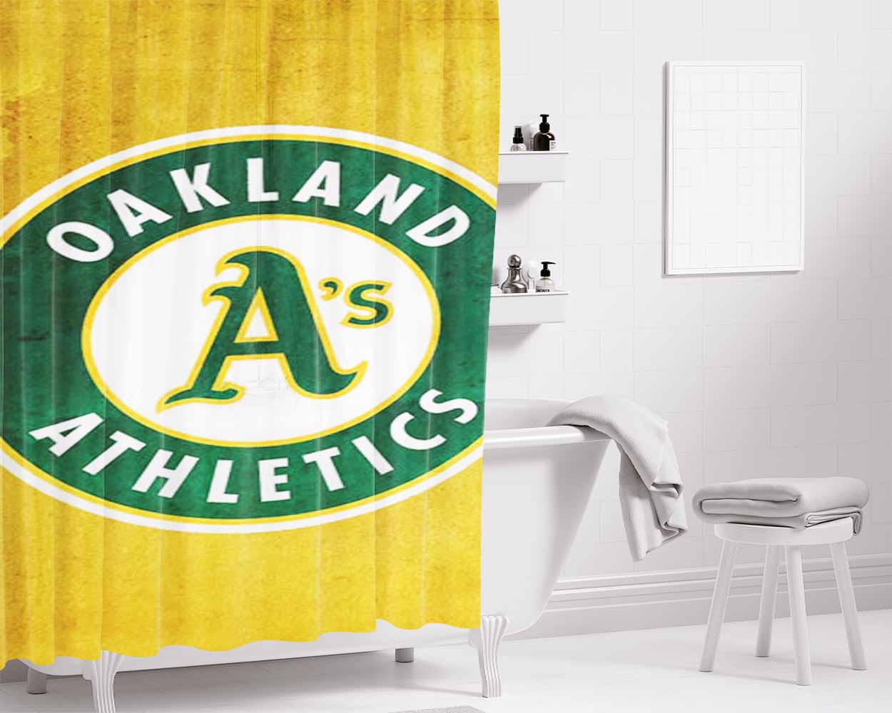 Oakland Athletics Logo Bathroom Shower Curtain Fabric Waterproof | 66 X 72 Inch