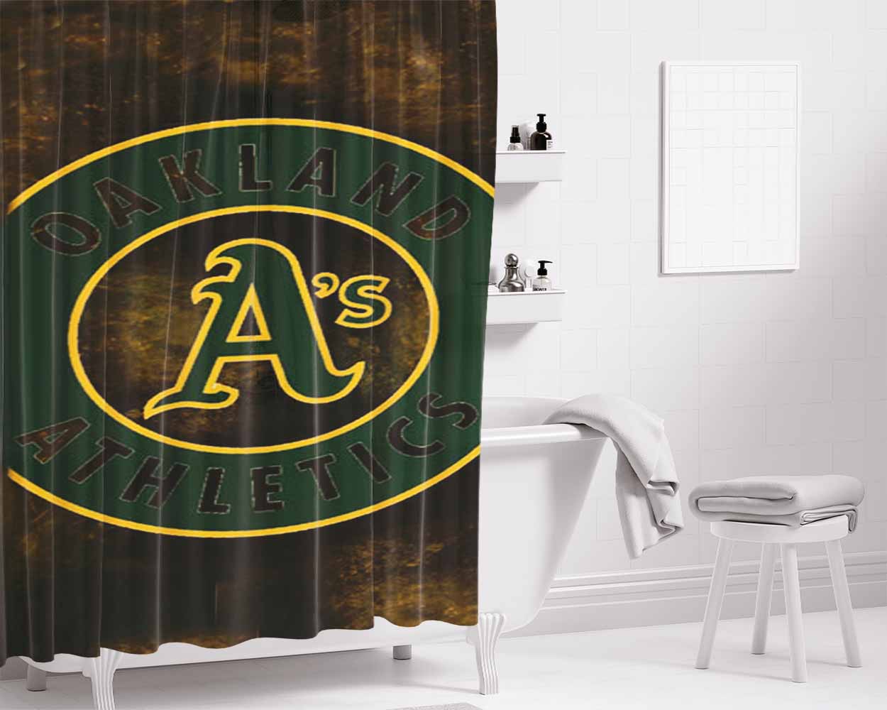 Oakland Athletics Texture Bathroom Shower Curtain Fabric Waterproof | 66 X 72 Inch