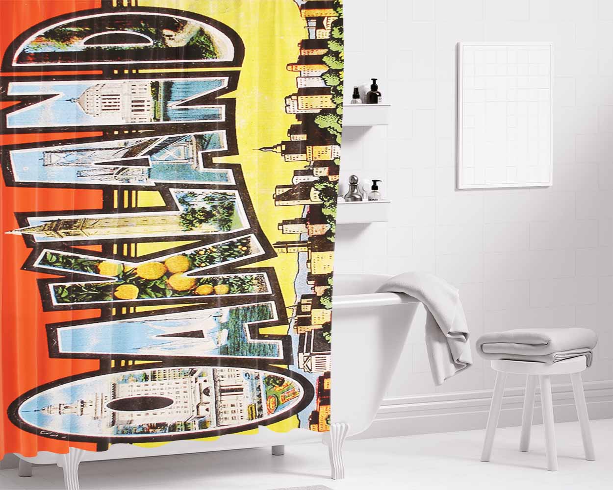 Oakland Postcard 2 Bathroom Shower Curtain Fabric Waterproof | 66 X 72 Inch