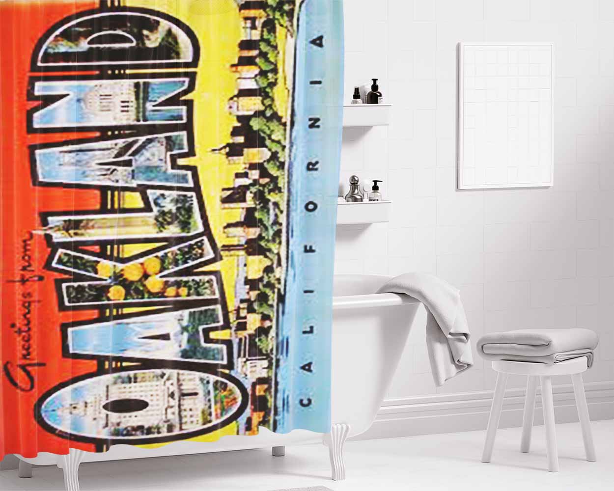 Oakland Postcard Bathroom Shower Curtain Fabric Waterproof | 66 X 72 Inch