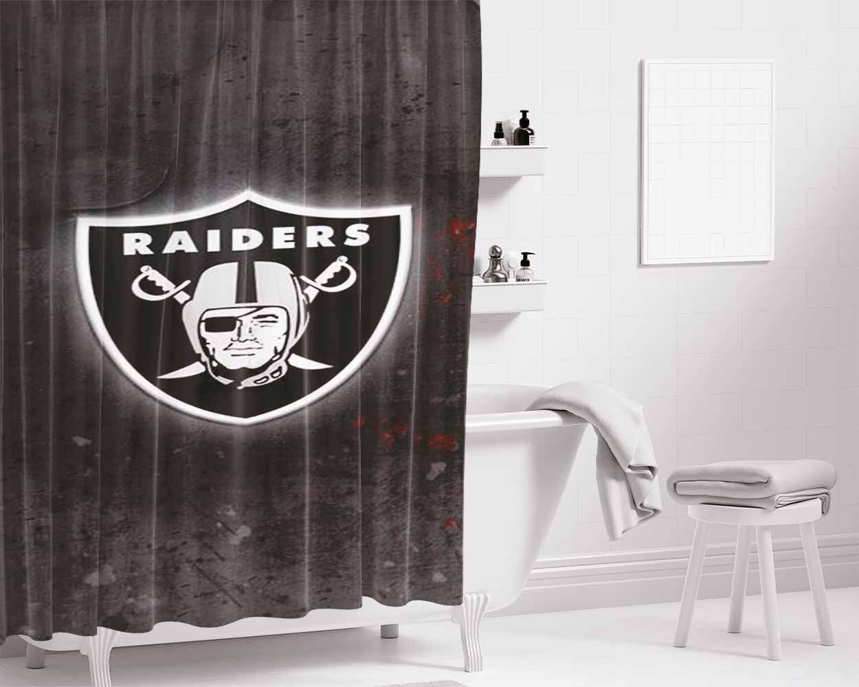Oakland Raiders Black Bathroom Shower Curtain Fabric Waterproof | 66 X 72 Inch