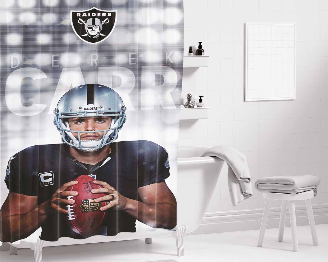 Oakland Raiders Derek Carr Bathroom Shower Curtain Fabric Waterproof | 66 X 72 Inch