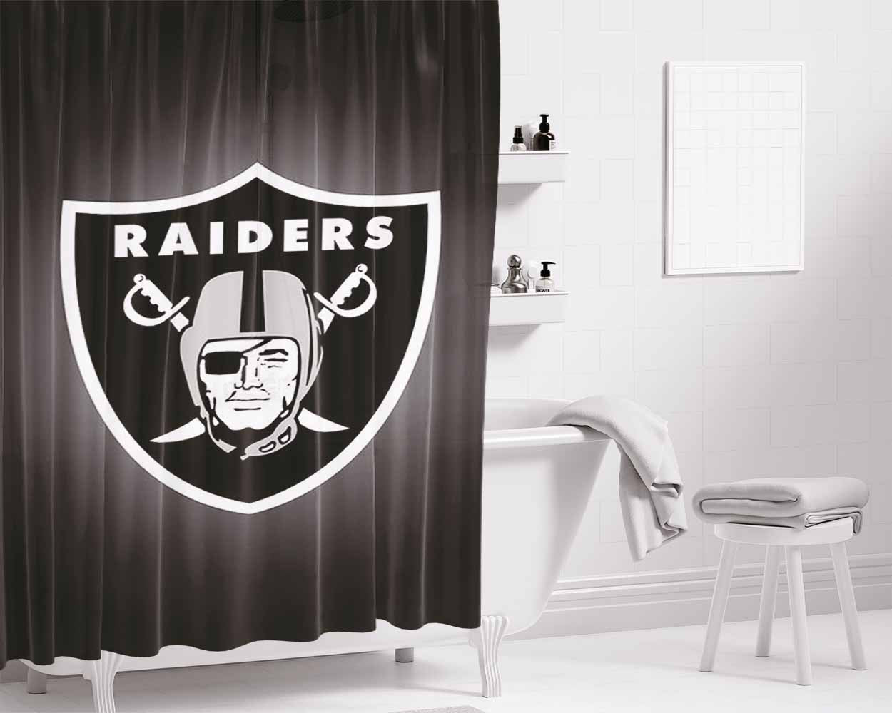 Oakland Raiders Emblem Bathroom Shower Curtain Fabric Waterproof | 66 X 72 Inch