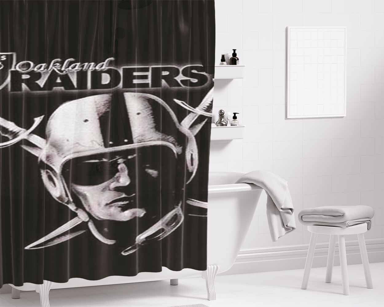 Oakland Raiders Face Bathroom Shower Curtain Fabric Waterproof | 66 X 72 Inch