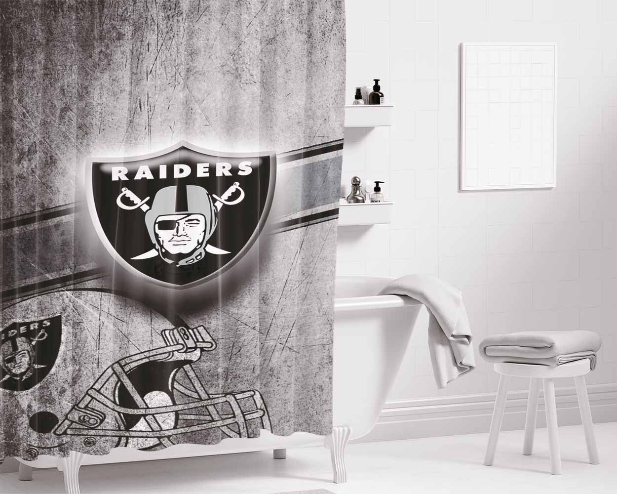 Oakland Raiders Logo 2 Bathroom Shower Curtain Fabric Waterproof | 66 X 72 Inch