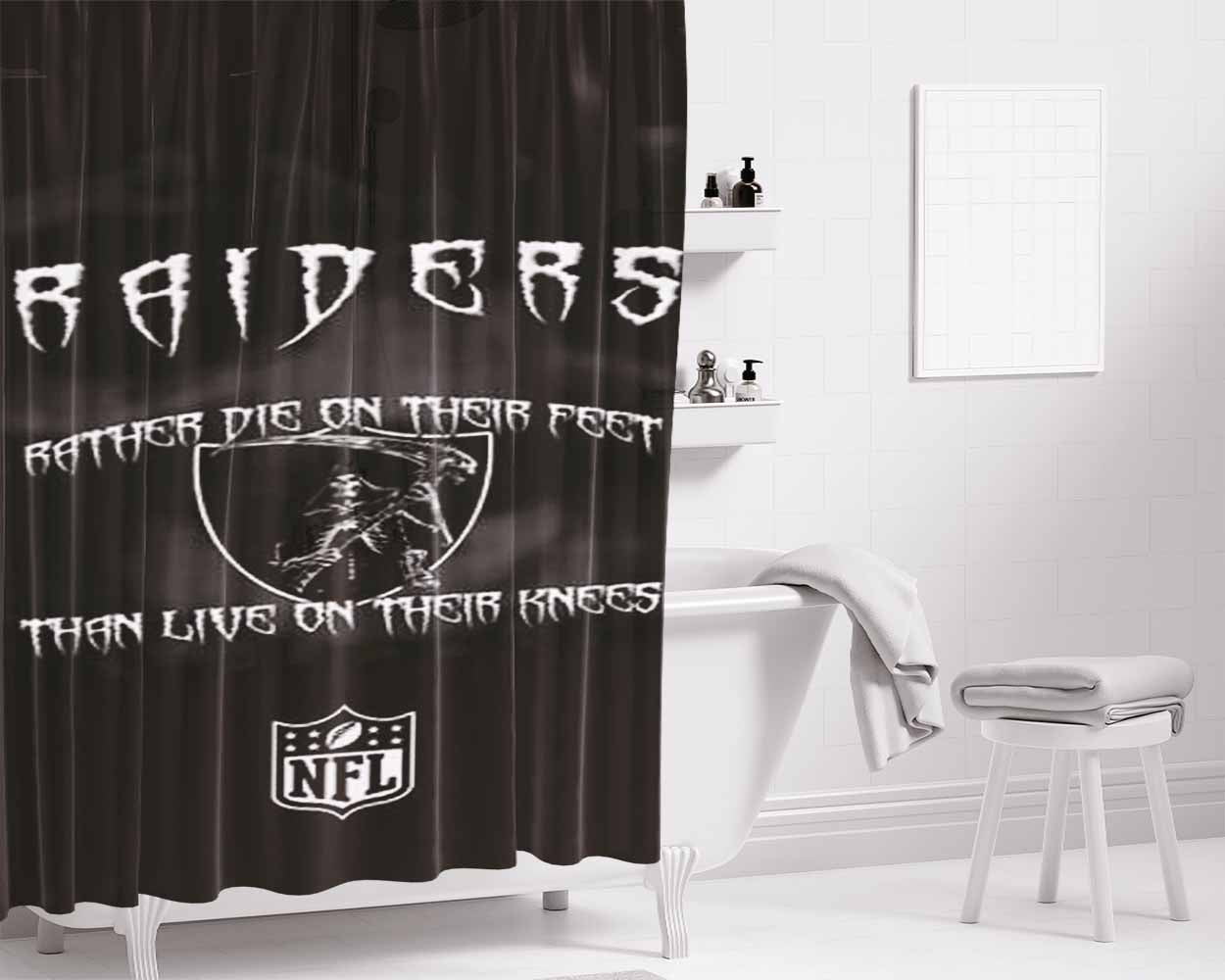 Oakland Raiders Rather Die Bathroom Shower Curtain Fabric Waterproof | 66 X 72 Inch