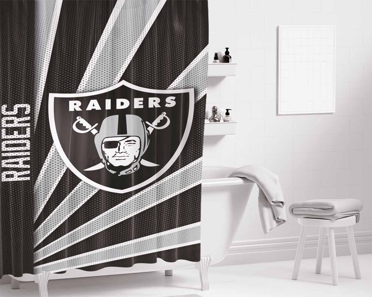 Oakland Raiders Stripe Wallpaper Bathroom Shower Curtain Fabric Waterproof | 66 X 72 Inch