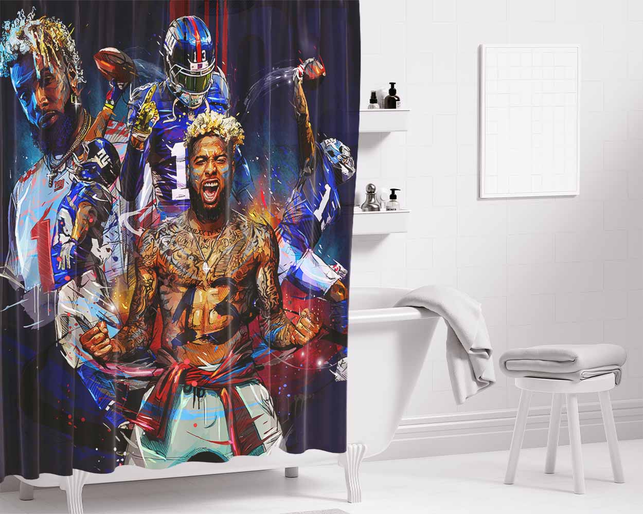 Odell Beckam Jr New York Giants Collage Bathroom Shower Curtain Fabric Waterproof | 66 X 72 Inch
