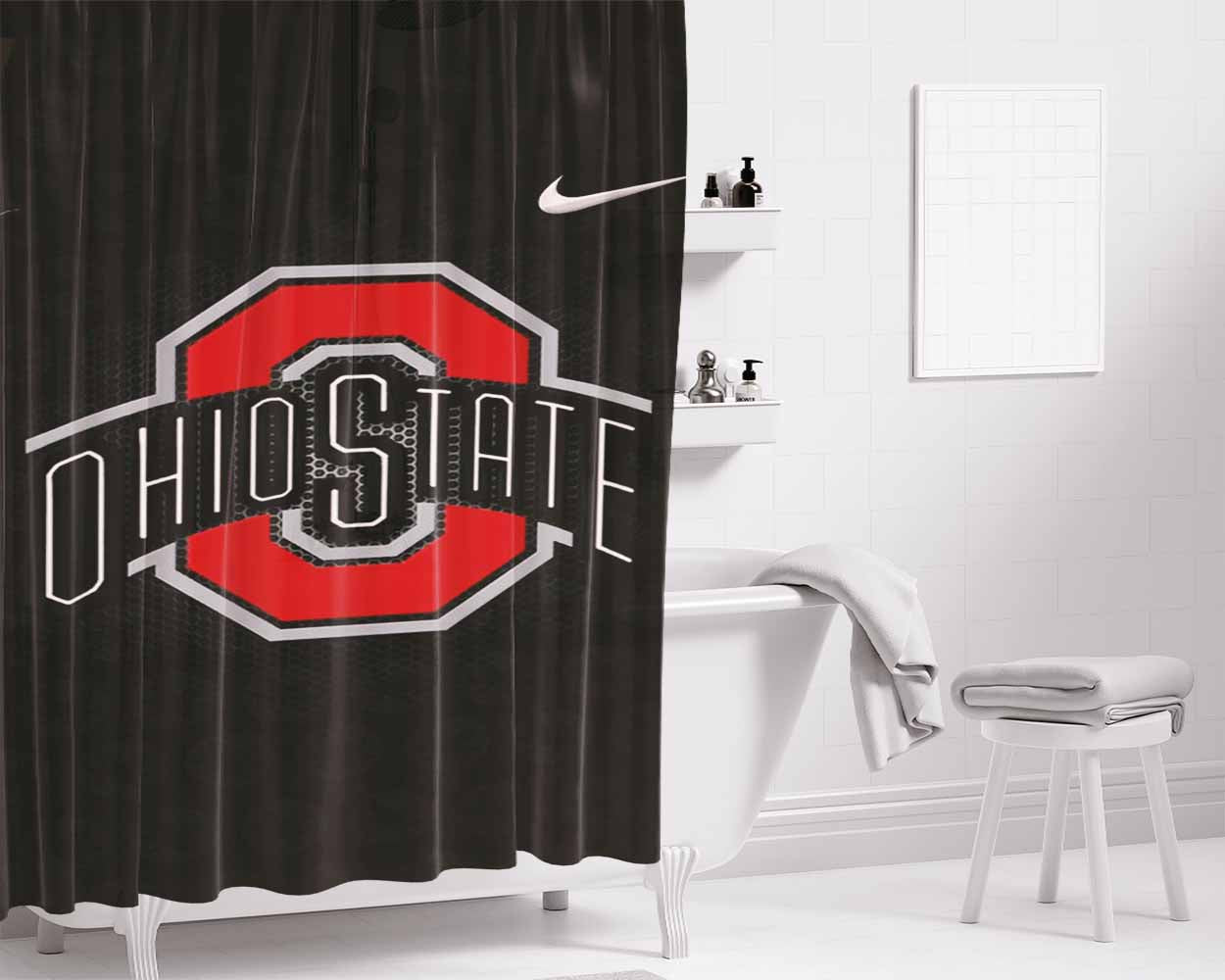Ohio State Buckeyes 987 Bathroom Shower Curtain Fabric Waterproof | 66 X 72 Inch