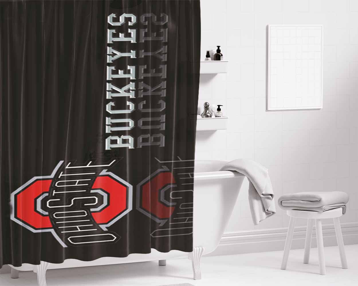Ohio State Buckeyes Black Bathroom Shower Curtain Fabric Waterproof | 66 X 72 Inch
