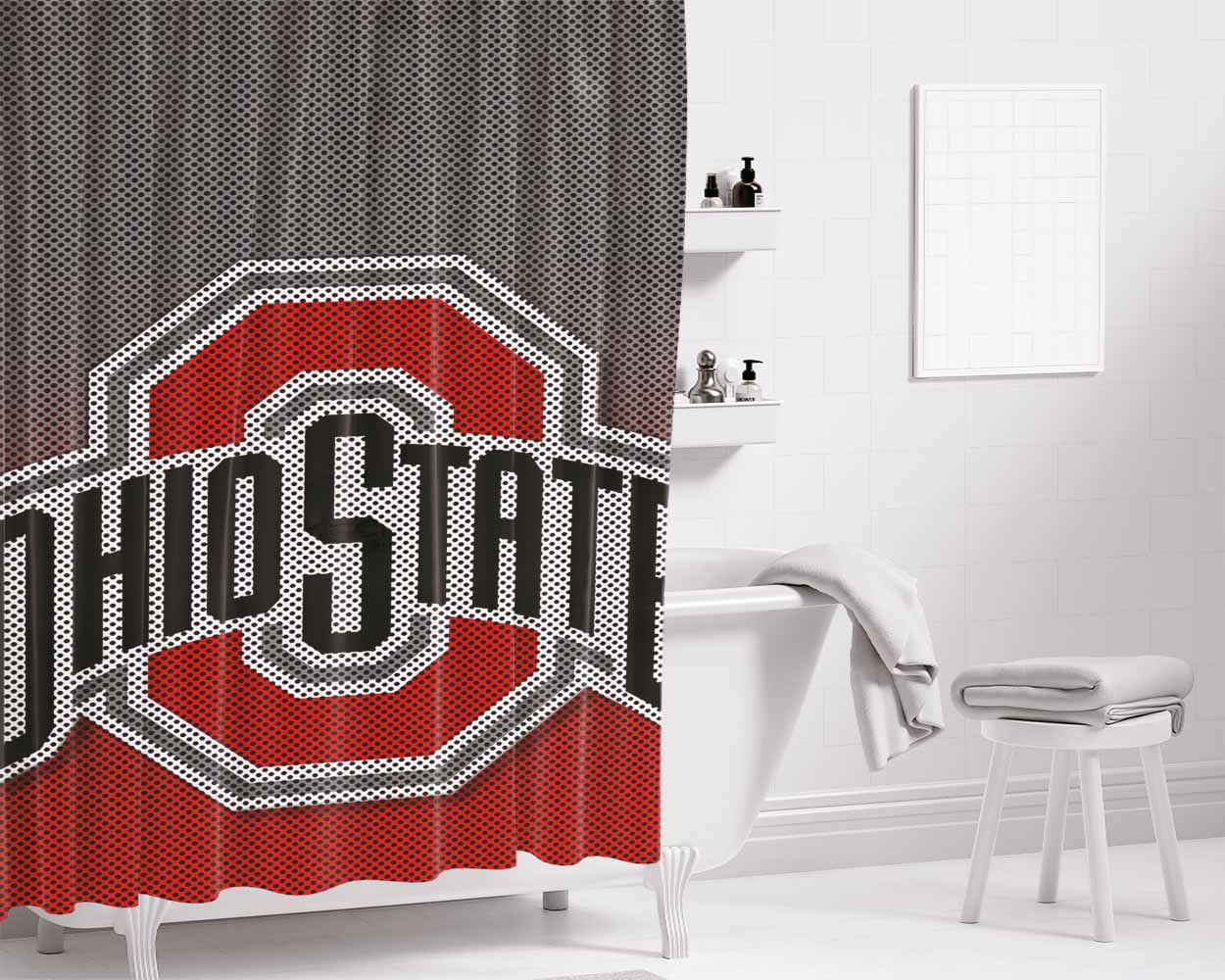 Ohio State Buckeyes Carbon Fiber Logo Bathroom Shower Curtain Fabric Waterproof | 66 X 72 Inch