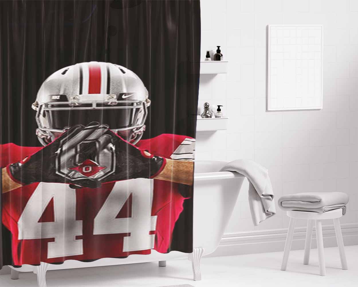 Ohio State Buckeyes Football Bathroom Shower Curtain Fabric Waterproof | 66 X 72 Inch