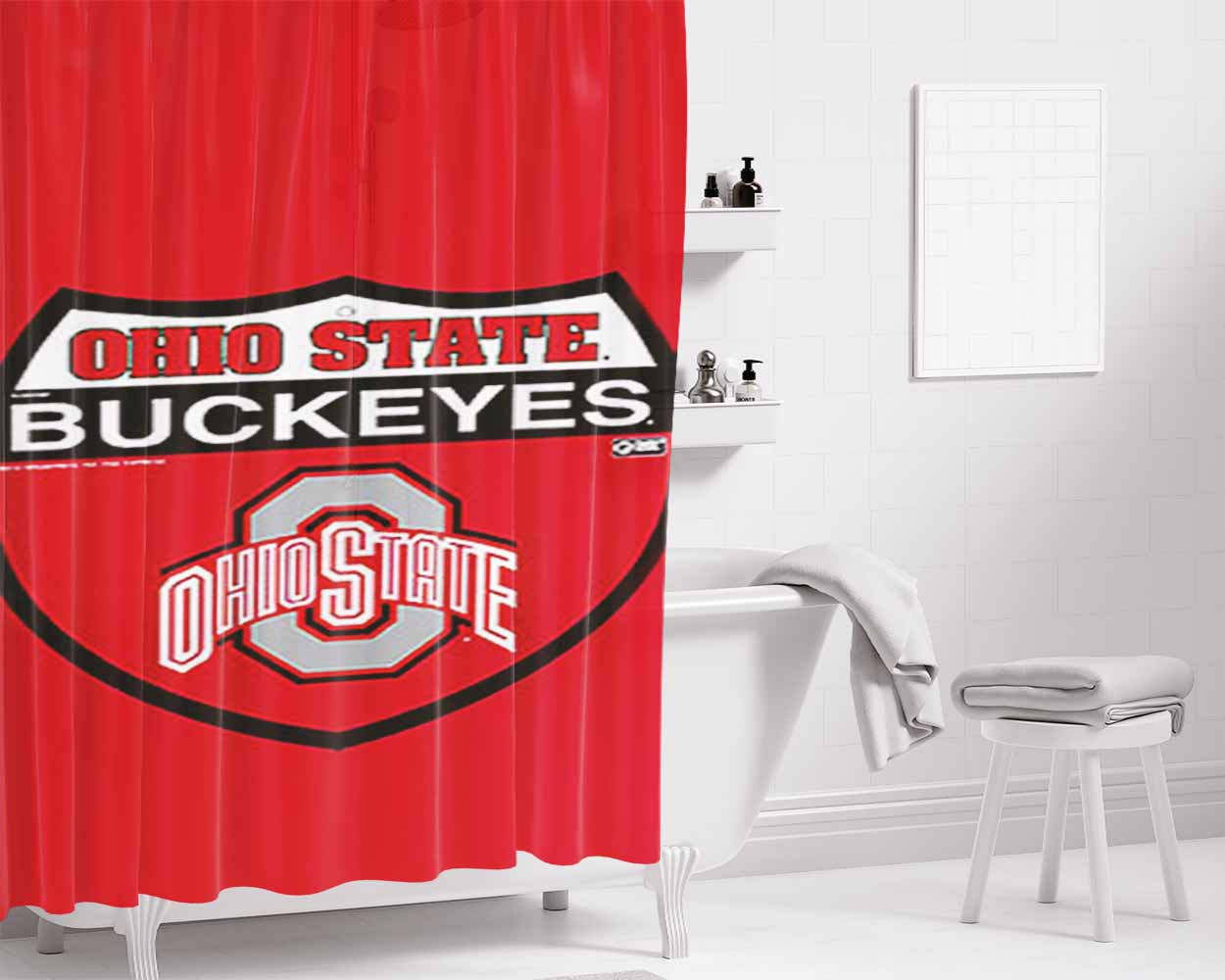 Ohio State Buckeyes Logo Red Bathroom Shower Curtain Fabric Waterproof | 66 X 72 Inch