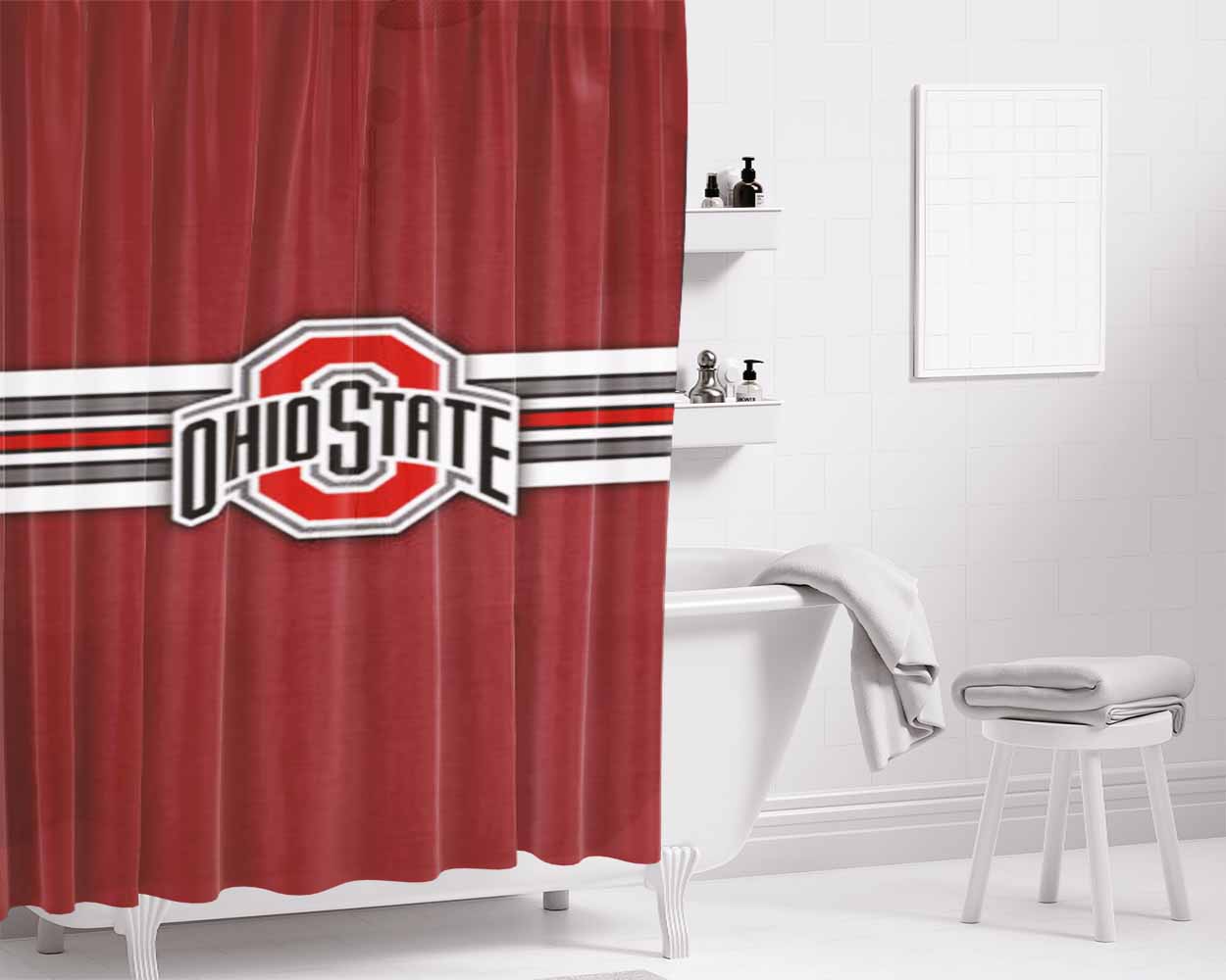 Ohio State Buckeyes University Bathroom Shower Curtain Fabric Waterproof | 66 X 72 Inch