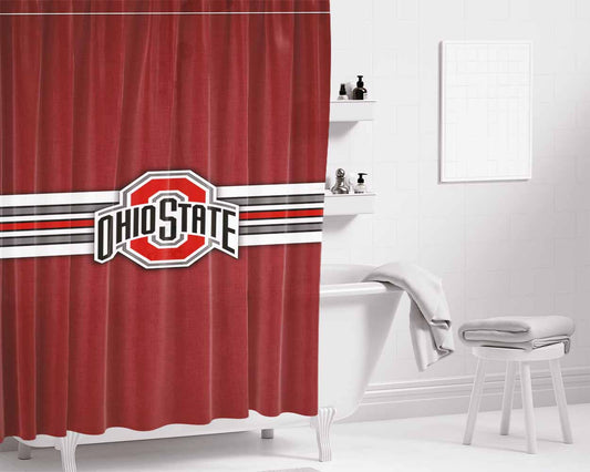 Ohio State Buckeyes Vintage Stripe Bathroom Shower Curtain Fabric Waterproof | 66 X 72 Inch
