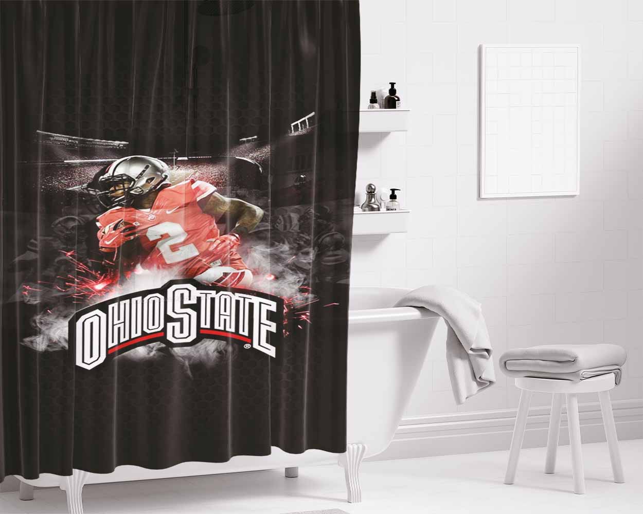 Ohio State Buckeyes Wallpaper Bathroom Shower Curtain Fabric Waterproof | 66 X 72 Inch