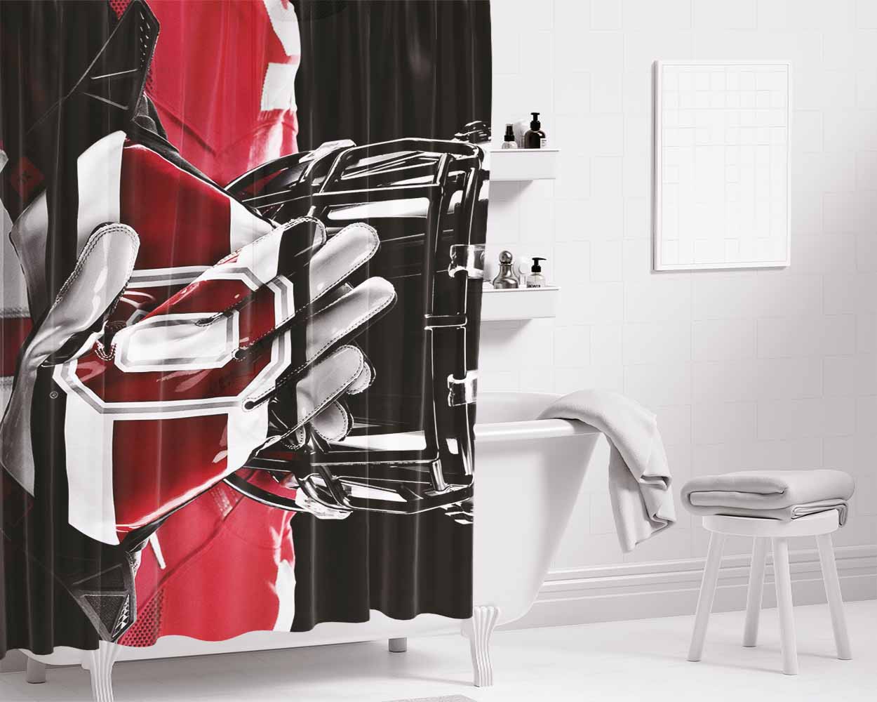 Ohio State Football Bathroom Shower Curtain Fabric Waterproof | 66 X 72 Inch