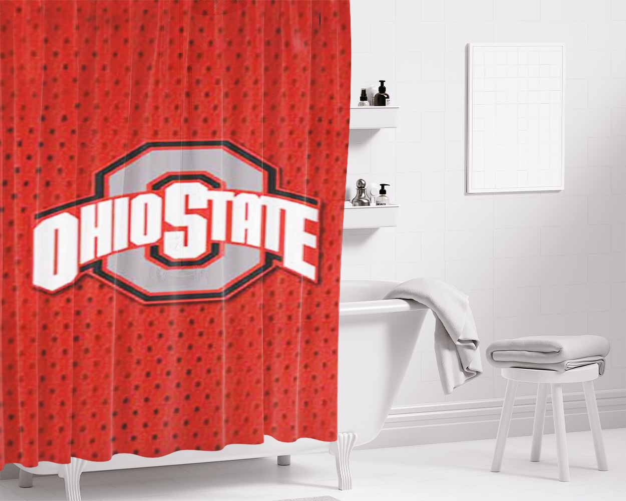 Ohio State Logo Jersey Bathroom Shower Curtain Fabric Waterproof | 66 X 72 Inch