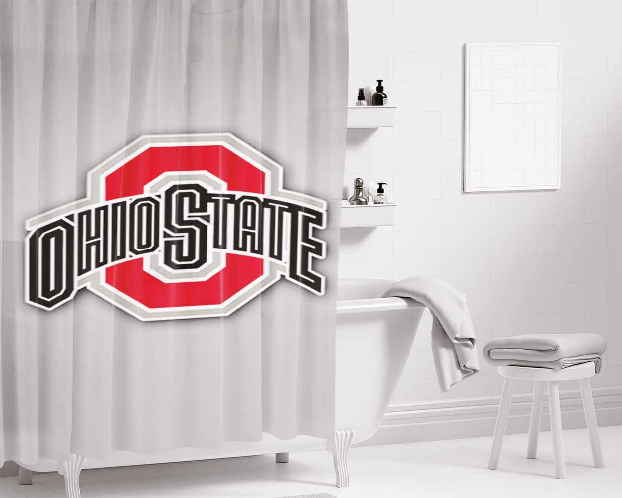 Ohio State Logo Bathroom Shower Curtain Fabric Waterproof | 66 X 72 Inch