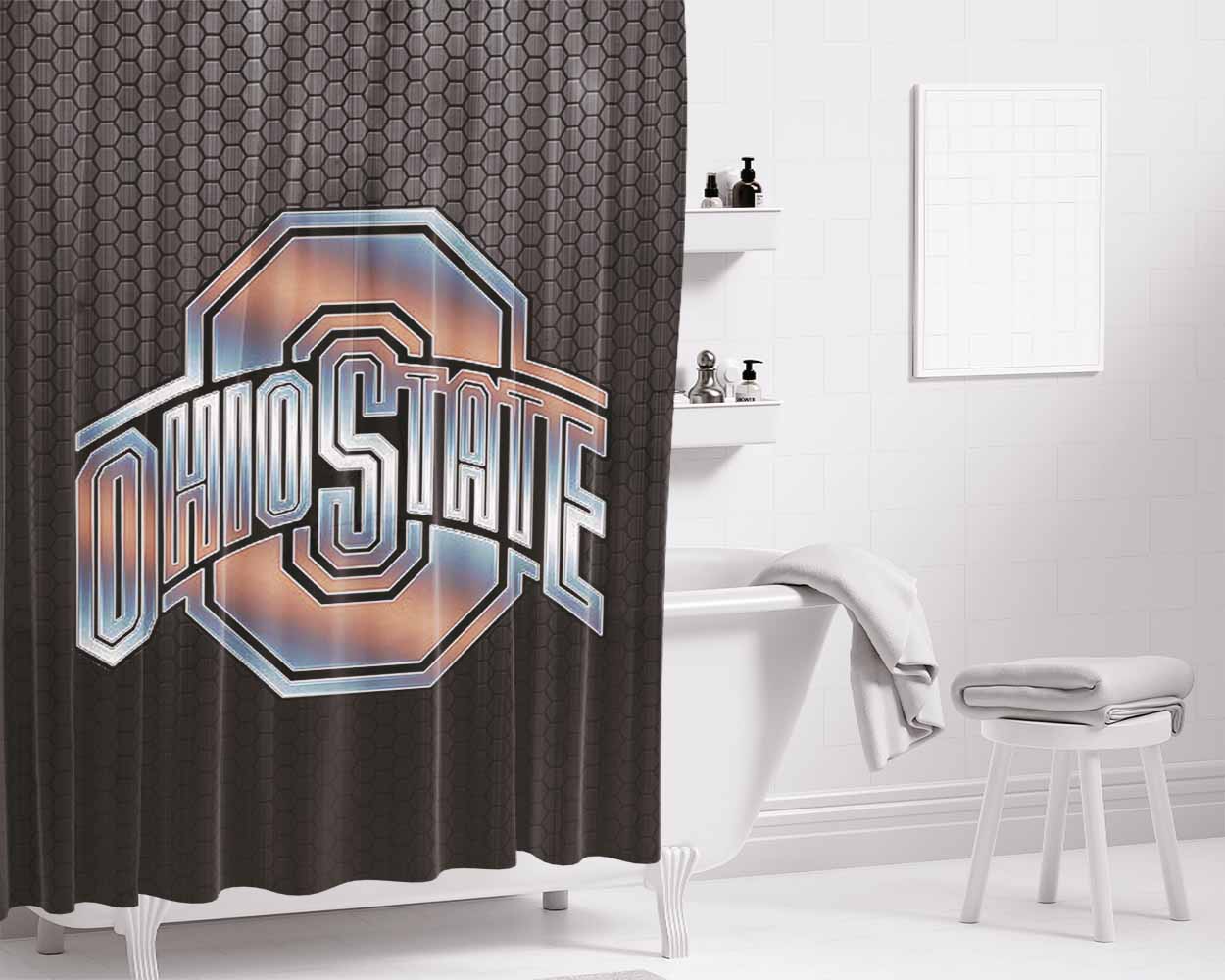 Ohio State Silver Metal Emblem Bathroom Shower Curtain Fabric Waterproof | 66 X 72 Inch