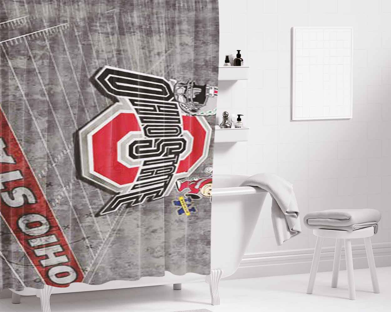 Ohio State Wallpaper Greys Bathroom Shower Curtain Fabric Waterproof | 66 X 72 Inch
