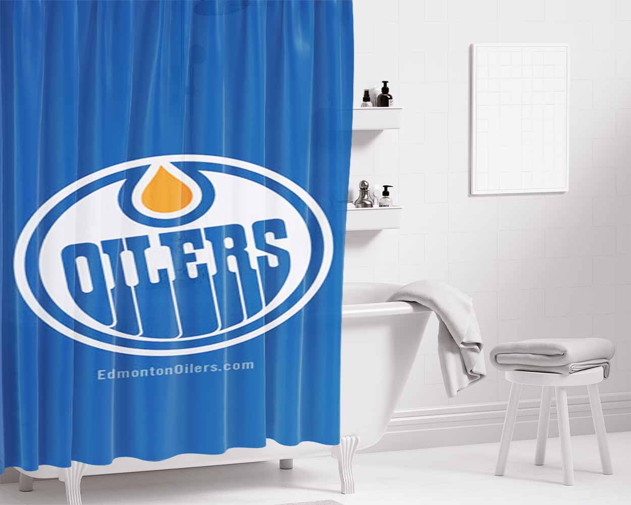 Oilers Logo Bathroom Shower Curtain Fabric Waterproof | 66 X 72 Inch