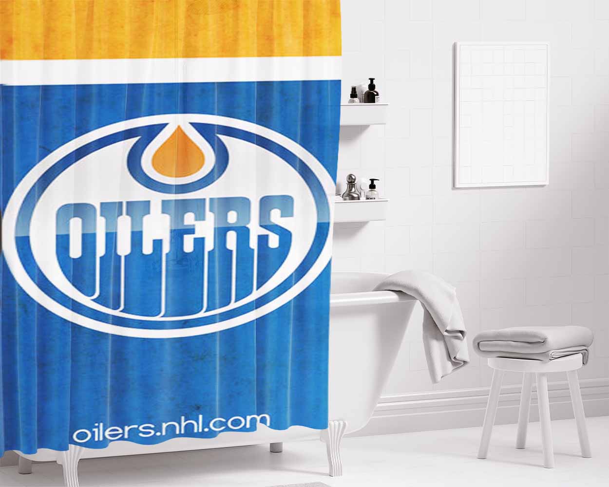 Oilers Symbol Bathroom Shower Curtain Fabric Waterproof | 66 X 72 Inch