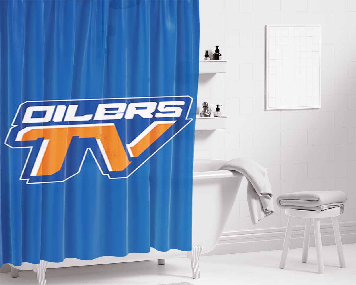 Oilers Tv Bathroom Shower Curtain Fabric Waterproof | 66 X 72 Inch