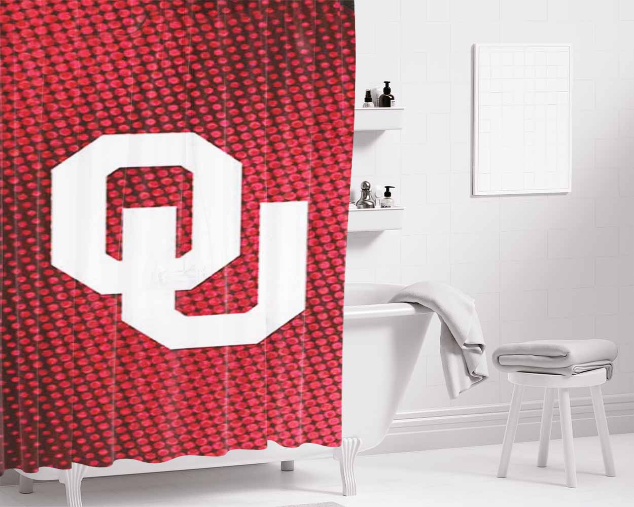 Ok Sooners Halftone Red Bathroom Shower Curtain Fabric Waterproof | 66 X 72 Inch