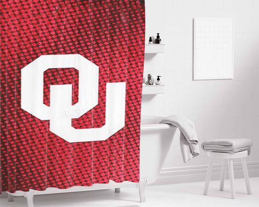 Ok Sooners Halftone Red Bathroom Shower Curtain Fabric Waterproof | 66 X 72 Inch