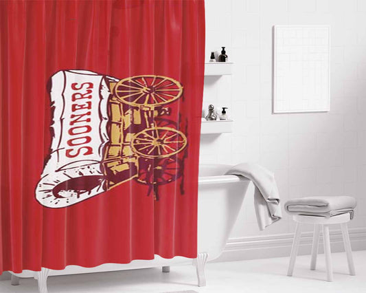 Ok Sooners Wagon Logo Bathroom Shower Curtain Fabric Waterproof | 66 X 72 Inch