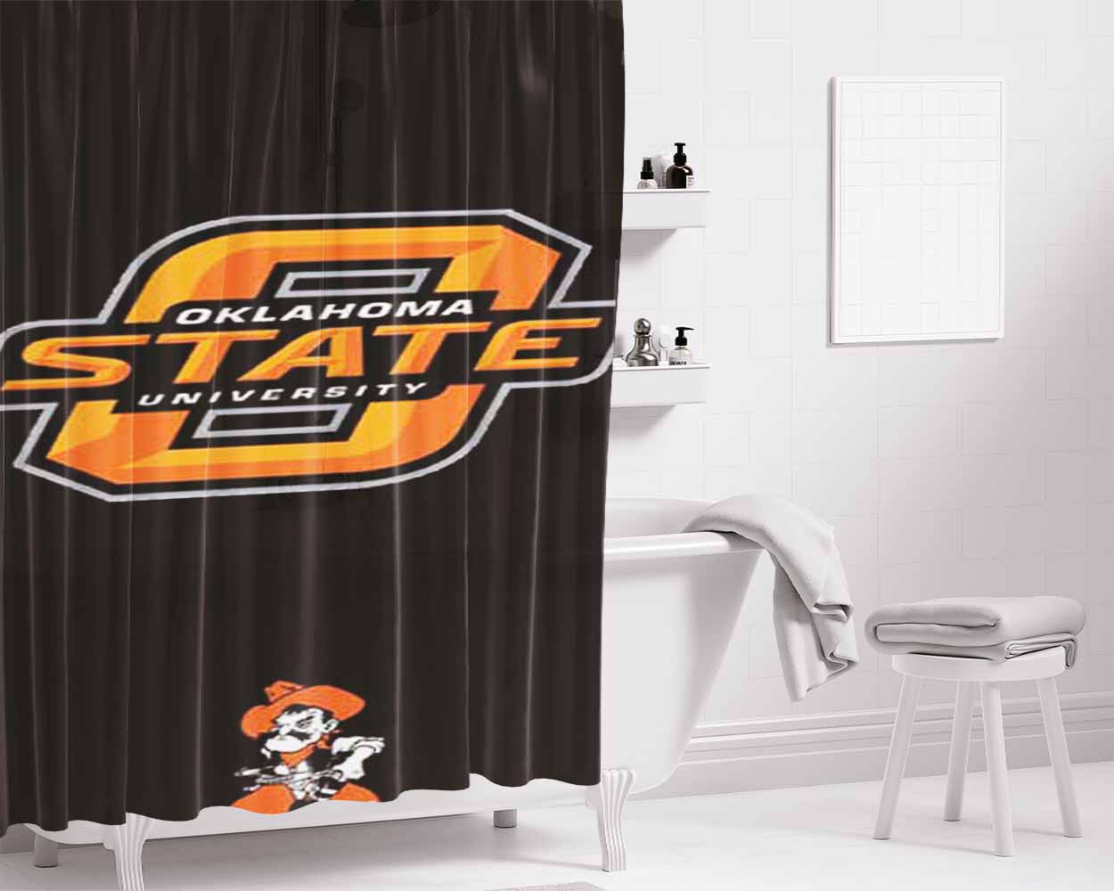 Ok State Logos Bathroom Shower Curtain Fabric Waterproof | 66 X 72 Inch