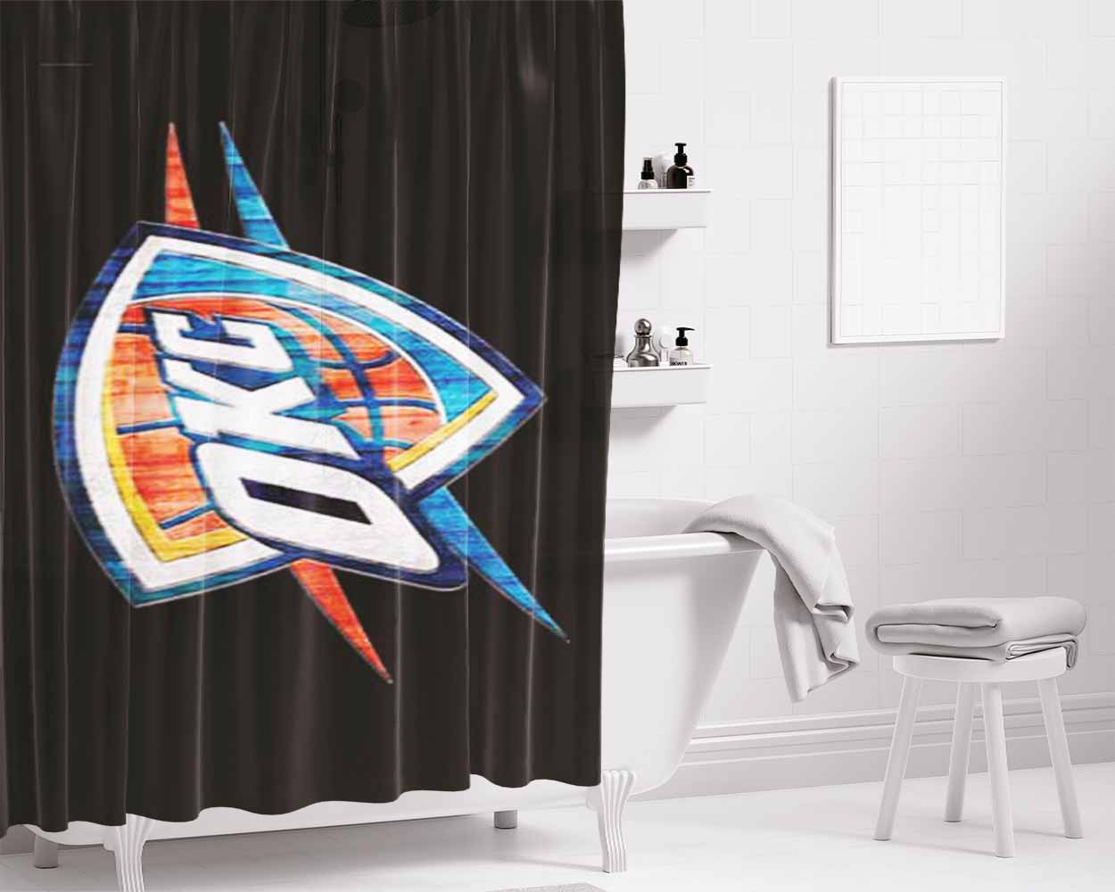 Okc Thunder Logo Shield Bathroom Shower Curtain Fabric Waterproof | 66 X 72 Inch