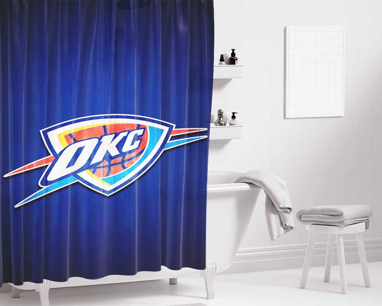 Oklahoma City Thunder Hardwood Bathroom Shower Curtain Fabric Waterproof | 66 X 72 Inch